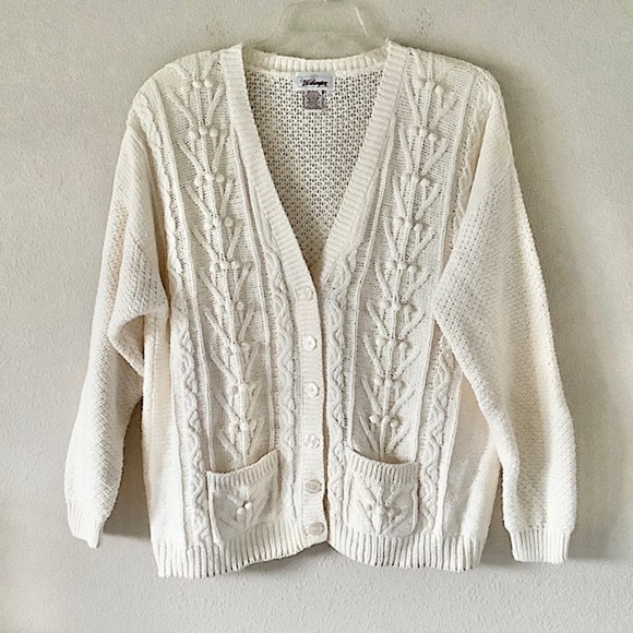 VINTAGE Chunky Fisherman Sweater Cardigan Button Cottagecore Academia Grandpa XL - Picture 11 of 11